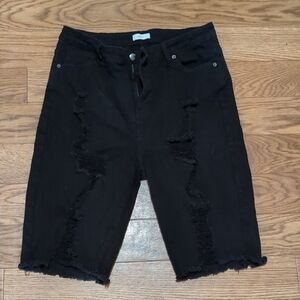 Black Distressed Jean Shorts with Raw Hem